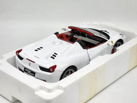 NOS Hot Wheels Elite Ferrari 458 Spider White with Red Interior 1:18 - As New, RARE