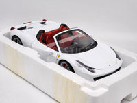 NOS Hot Wheels Elite Ferrari 458 Spider White with Red Interior 1:18 - As New, RARE