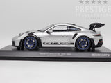 Minichamps 2023 Porsche 911 GT3 RS 992 Silver w Blue Wheels 1:18 Scale - New