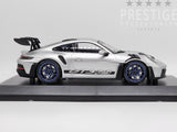 Minichamps 2023 Porsche 911 GT3 RS 992 Silver w Blue Wheels 1:18 Scale - New