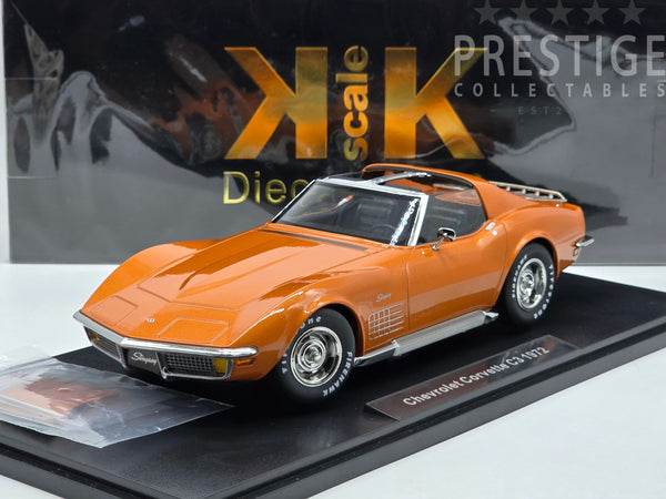 KK-Scale 1972 Chevrolet Corvette C3 w Side Pipes and Roof Metallic Orange 1:18 - New