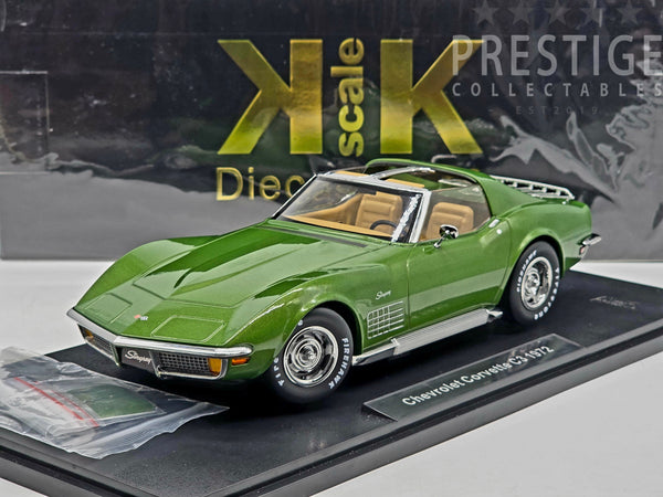 KK-Scale 1972 Chevrolet Corvette C3 w Side Pipes and Roof Metallic Green 1:18 - New