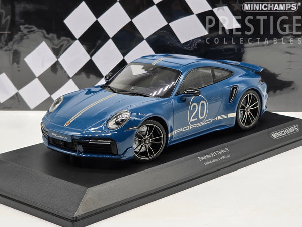 Minichamps 2021 Porsche 911 Turbo S (992) Sport Design Package Blue 1:18 - New