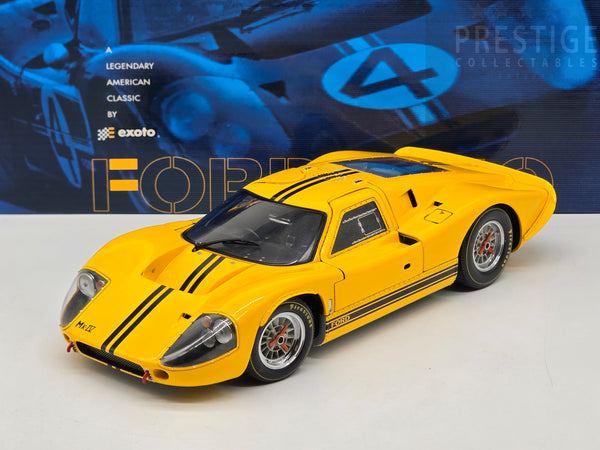 Exoto 1967 Ford GT40 MK IV Prototype Yellow w Black Stripes 1:18 - USED/READ