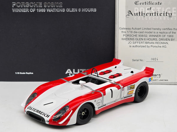 AUTOart 1969 Porsche 908/02 Winner Watkins Glen 6hr Redman / Siffert 1:18 - New / READ