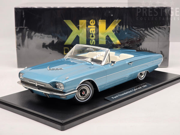 KK-Scale 1966 Ford Thunderbird Convertible, Light Blue Metallic w White Roof 1:18 - New