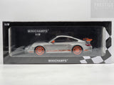 Minichamps 2007 Porsche 911 GT3 RS 997 Coupe Silver Metallic / Orange 1:18 - New