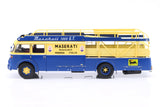 * PRE ORDER * 1957 Fiat 642 RN2 Bartoletti Maserati Race Car Transporter Blue / Yellow 1:18 - New
