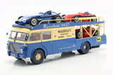 * PRE ORDER * 1957 Fiat 642 RN2 Bartoletti Maserati Race Car Transporter Blue / Yellow 1:18 - New