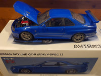 AUTOart Nissan Skyline R34 GTR V-SPEC II Bayside Blue 1:18 Scale Model Car