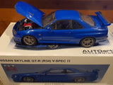 AUTOart Nissan Skyline R34 GTR V-SPEC II Bayside Blue 1:18 Scale Model Car