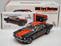 READ Classic Carlectables 1966 Ford Mustang Custom Black / Orange 1:18 Scale Used